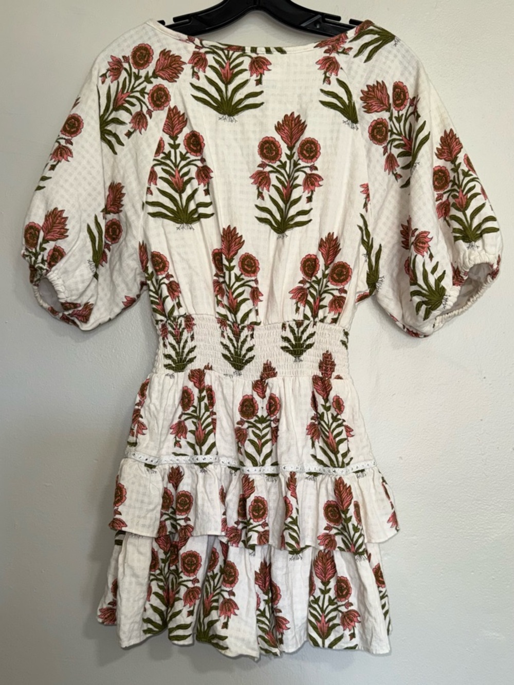 SAYLOR White Dress with Subtle Pink and Olive Floral Accents - Picture 11 of 16